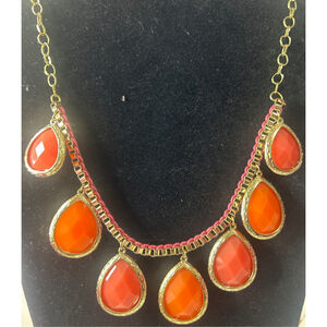 Women's Unbranded Orange & Gold Teardrop Statement Necklace, One Size #2026b
